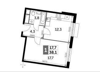 Продам однокомнатную квартиру, 38.1 м2, Московская область