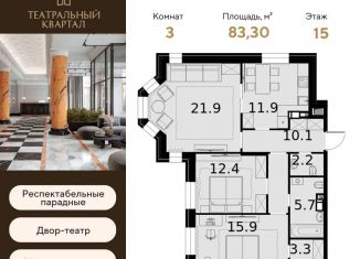 Продается трехкомнатная квартира, 83.3 м2, Москва, ЖК Театральный Квартал, улица Расплетина, 2к1