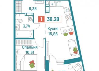 Продажа 1-ком. квартиры, 38.3 м2, Мурино, ЖК Графика