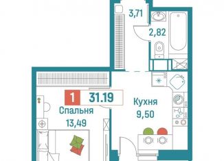 Продается 1-комнатная квартира, 31.2 м2, Мурино, ЖК Графика