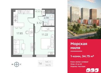 1-комнатная квартира на продажу, 34.8 м2, Санкт-Петербург, метро Проспект Ветеранов
