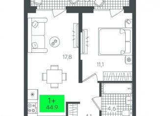 Продам 1-комнатную квартиру, 44.9 м2, Тюмень, Калининский округ