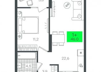 Продам 1-комнатную квартиру, 46.1 м2, Тюмень