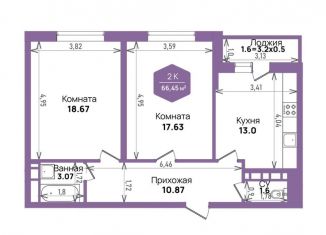 Продается двухкомнатная квартира, 66.5 м2, Краснодар, Константиновская улица, 5лит6, Прикубанский округ