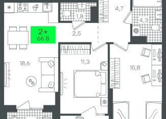Продажа 2-комнатной квартиры, 66.9 м2, Тюмень