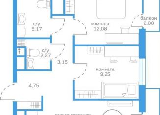 Продам двухкомнатную квартиру, 52.3 м2, Тюмень, Калининский округ