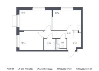 2-комнатная квартира на продажу, 53.6 м2, Московская область, жилой комплекс Томилино Парк, к6.1