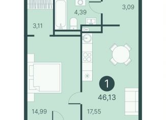 Продажа 1-комнатной квартиры, 46.1 м2, Тюмень, Центральный округ