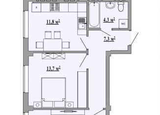 Двухкомнатная квартира на продажу, 53.5 м2, Липецкая область