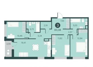 3-комнатная квартира на продажу, 83.4 м2, Тюмень