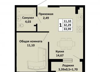 Продается однокомнатная квартира, 34 м2, Краснодарский край, Северная улица, 42А