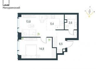 Двухкомнатная квартира на продажу, 44.1 м2, Москва, метро Аминьевская, жилой комплекс Левел Мичуринский, к3