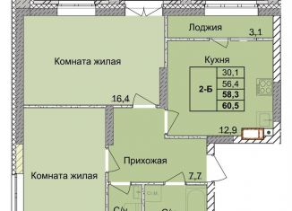 2-комнатная квартира на продажу, 58.3 м2, Нижний Новгород, 1-я Оранжерейная улица, 16