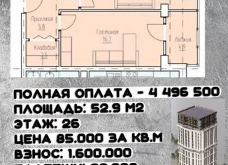 Продается 1-комнатная квартира, 52.9 м2, Грозный, улица Нурсултана Абишевича Назарбаева, 78