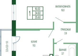 Однокомнатная квартира на продажу, 35.6 м2, Краснодарский край