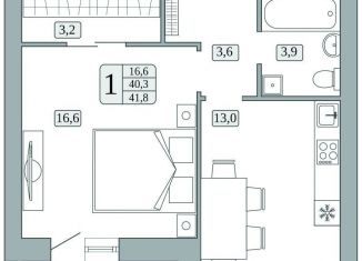 Продам 1-комнатную квартиру, 40.3 м2, поселок городского типа Стройкерамика