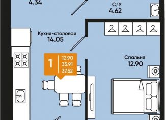 Продажа 1-комнатной квартиры, 37.5 м2, Батайск, Комсомольская улица, 127