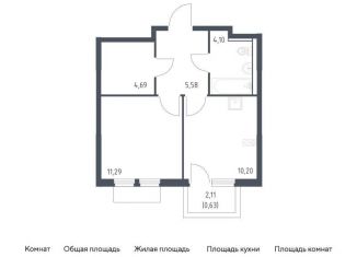 1-комнатная квартира на продажу, 36.5 м2, Московская область, микрорайон Пригород Лесное, к18