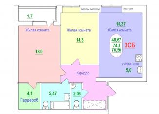 Продажа трехкомнатной квартиры, 76.5 м2, Волжский