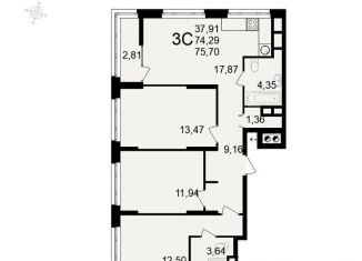 Продажа 3-комнатной квартиры, 75.7 м2, Рязанская область