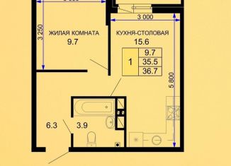 Продажа 1-комнатной квартиры, 36.7 м2, Краснодар, Прикубанский округ, улица Лётчика Позднякова, 2к19