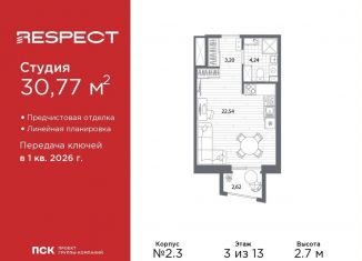Продажа квартиры студии, 30.8 м2, Санкт-Петербург, муниципальный округ Пискарёвка