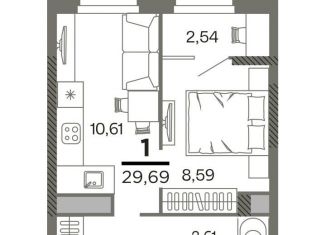 1-комнатная квартира на продажу, 29.7 м2, Рязань