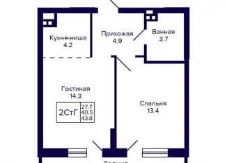 2-ком. квартира на продажу, 43.8 м2, Новосибирск, улица Коминтерна, 1с, метро Золотая Нива
