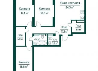Продается трехкомнатная квартира, 114 м2, Самара, Октябрьский район