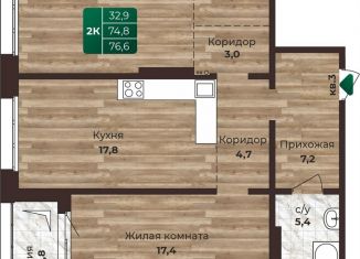 Продаю 2-комнатную квартиру, 76.6 м2, Барнаул