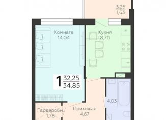 Продается 1-комнатная квартира, 34.9 м2, Воронежская область