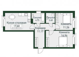 Продам 3-ком. квартиру, 65.1 м2, Челябинская область