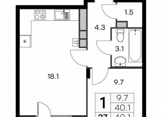 Продам 1-комнатную квартиру, 40.1 м2, Нижегородская область