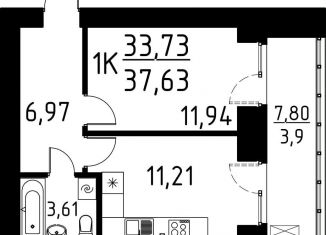 1-ком. квартира на продажу, 37.6 м2, Томская область, улица Марины Цветаевой, 42