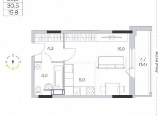 Продаю квартиру студию, 30.5 м2, деревня Пирогово, улица Ильинского, 8, ЖК Пироговская Ривьера