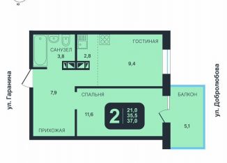 1-комнатная квартира на продажу, 35.5 м2, Новосибирск, Октябрьский район