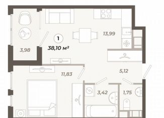 Продам однокомнатную квартиру, 38.1 м2, Санкт-Петербург, улица Коли Томчака, 21У, муниципальный округ Московская Застава