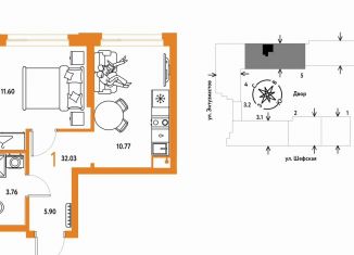 Продам 1-ком. квартиру, 32 м2, Екатеринбург, Шефская улица, 28, метро Проспект Космонавтов