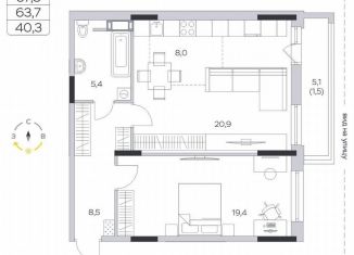 Продается 1-комнатная квартира, 63.7 м2, деревня Пирогово, ЖК Пироговская Ривьера, улица Ильинского, 8
