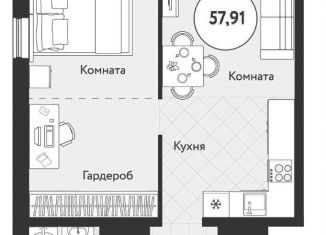 Продается двухкомнатная квартира, 57.9 м2, Новосибирск, улица Радиостанция № 2, 4, метро Речной вокзал