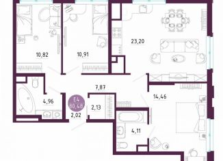 Трехкомнатная квартира на продажу, 80.5 м2, Тула, Пряничная улица, 7