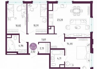 Трехкомнатная квартира на продажу, 80.5 м2, Тула, Пряничная улица, 7