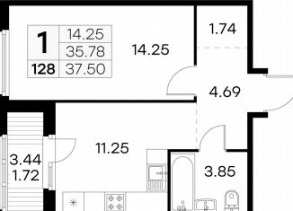 Продается 1-ком. квартира, 37.5 м2, посёлок Парголово
