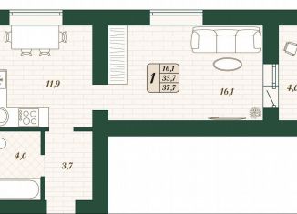 Продаю 1-ком. квартиру, 35.7 м2, поселок городского типа Стройкерамика, улица Олега Пешкова