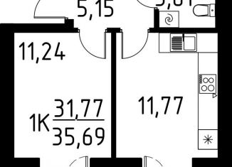 Продаю 1-комнатную квартиру, 35.7 м2, деревня Кисловка, улица Марины Цветаевой, 42