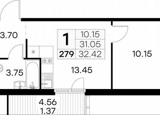 Продажа 1-комнатной квартиры, 32.4 м2, посёлок Парголово