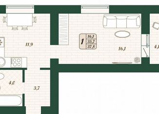 Продам 1-ком. квартиру, 35.7 м2, поселок городского типа Стройкерамика, улица Олега Пешкова