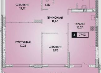Трехкомнатная квартира на продажу, 77.9 м2, Краснодар, микрорайон Достояние, Конгрессная улица, 33к1