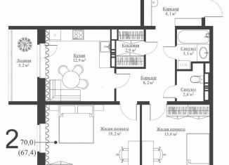 Продам двухкомнатную квартиру, 68 м2, Зеленодольск