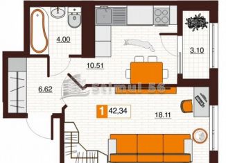 Однокомнатная квартира на продажу, 42.3 м2, Оренбург